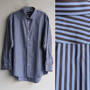 Hudson Room Brown and Blue Striped Button Down Shirt
